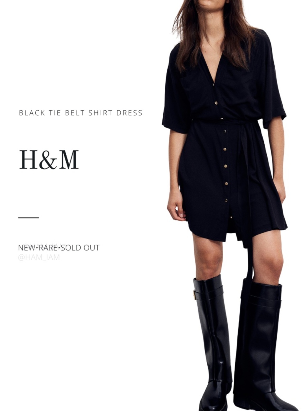 NEW SOLD OUT H&M Black Tie Belt Shirt Short Dress